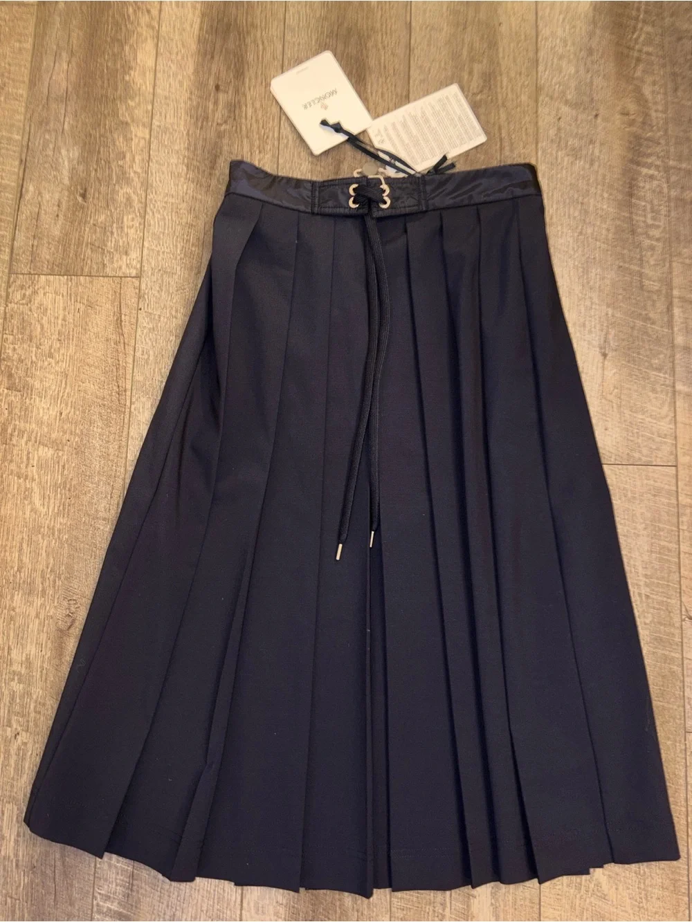 Moncler Modello Logo Patch Pleated Midi Skirt NWT